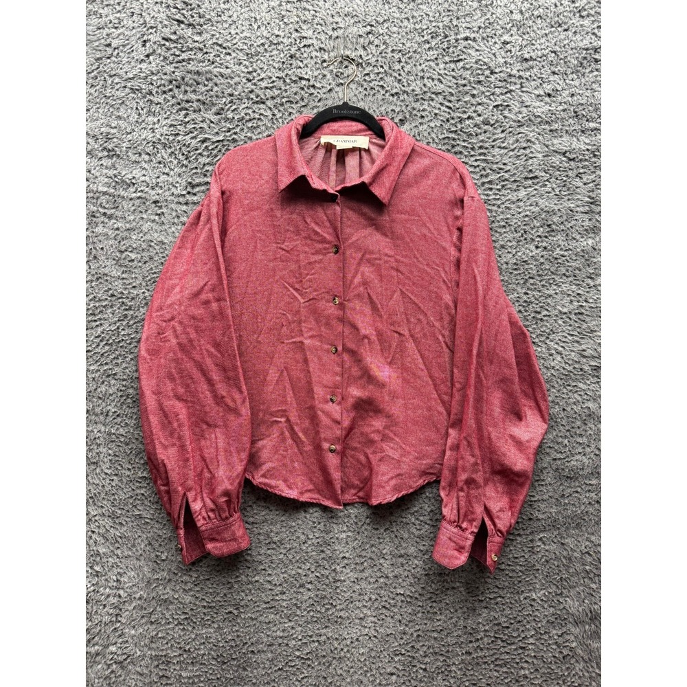 Grammar Organic Cotton Button-Down Long Sleeve Shirt Red Womens Size 10
